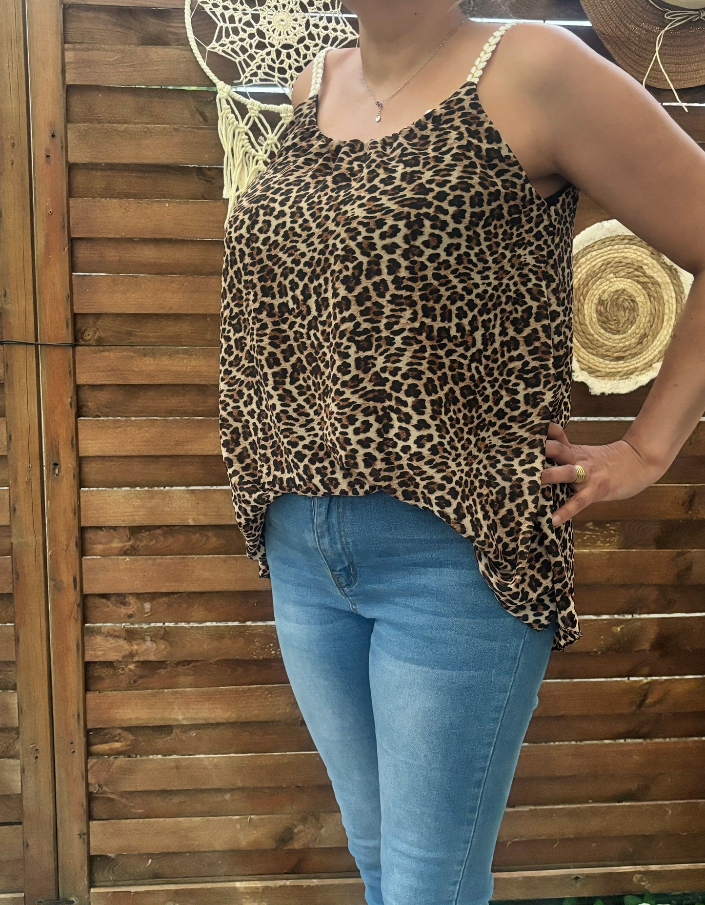 TOP LEOPARD A BRETELLE CORDÉE